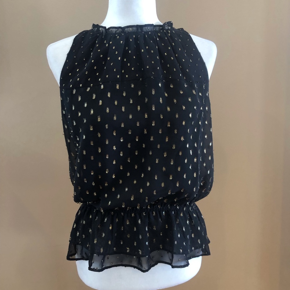 White House Black Market Black Top with Metallic Clip Jacquard Shell, Size XS - Picture 2 of 10